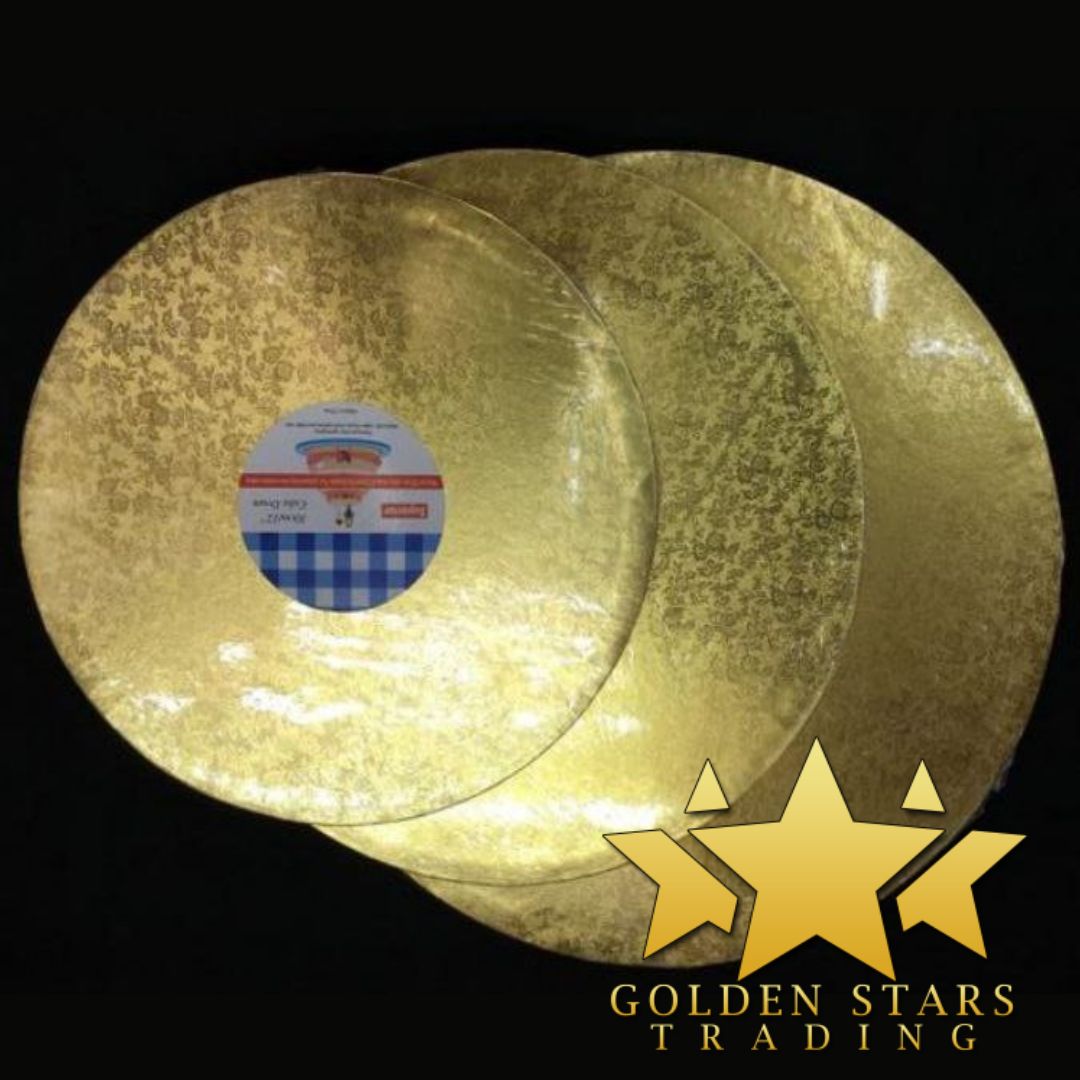 Round Gold Cake Drum 12mm Thick Golden Stars Trading