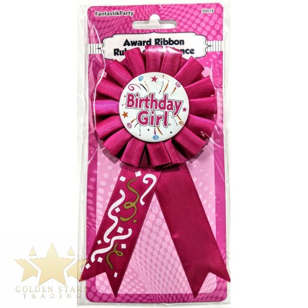 Pink Birthday Girl Badge Golden Stars Trading